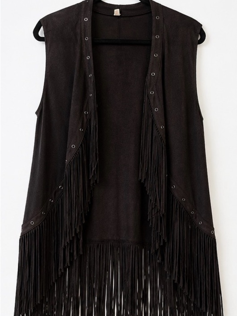 Black Fringe Suede-Look Sleeveless Vest